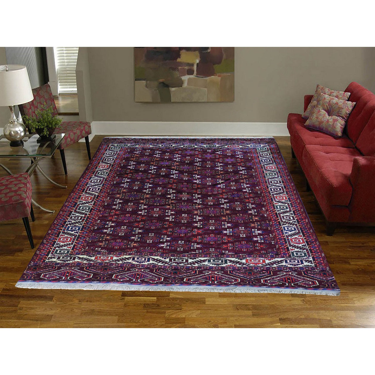 Antique Wool Hand Knotted Rug Red Ivory 6.7X9.6 -O059624