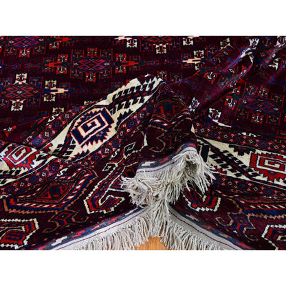 Antique Wool Hand Knotted Rug Red Ivory 6.7X9.6 -O059624