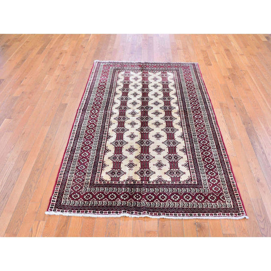 Persian Wool Hand Knotted Rug Ivory Red 4.6X7.0 -O059636