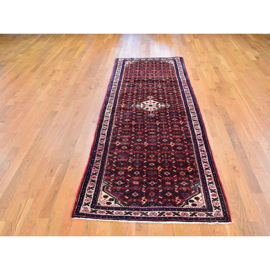 Persian Wool Hand Knotted Rug Red Ivory 3.5X10.4 -O059639