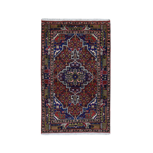 Persian Wool Hand Knotted Rug Red Denim Blue 3.4X5.10 -O059657