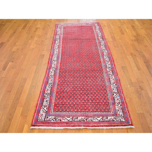 Persian Wool Hand Knotted Rug Red Ivory 3.8X9.9 -O059666