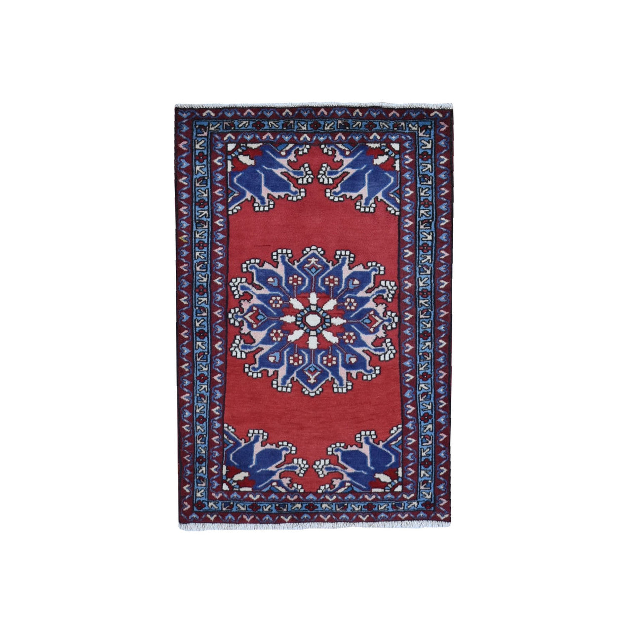 Persian Wool Hand Knotted Rug Red Light Blue 2.8X4.0 -O059671