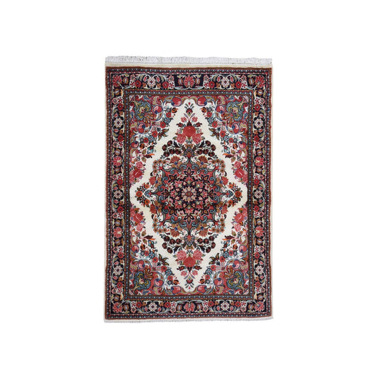 Persian Wool Hand Knotted Rug Ivory Black 3.3X5.2 -O059674