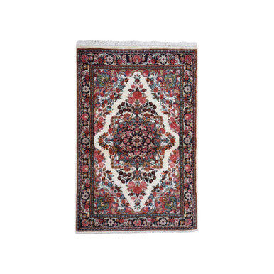 Persian Wool Hand Knotted Rug Ivory Black 3.3X5.2 -O059674