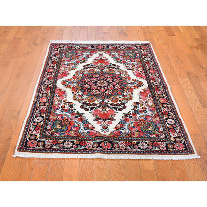 Persian Wool Hand Knotted Rug Ivory Black 3.3X5.2 -O059674