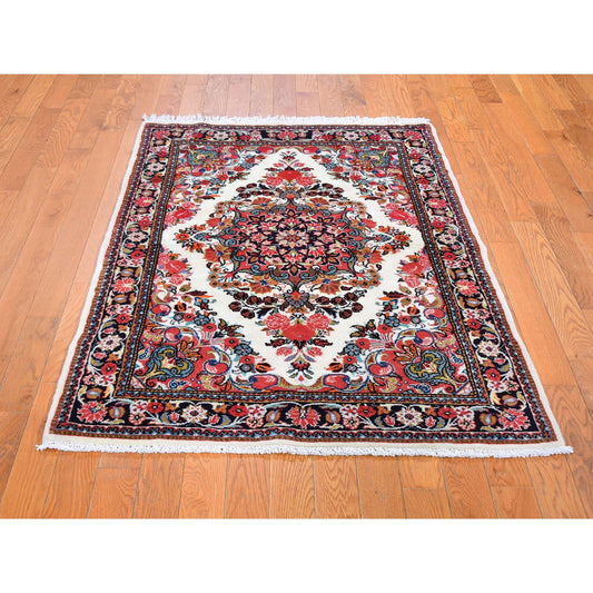Persian Wool Hand Knotted Rug Ivory Black 3.3X5.2 -O059674