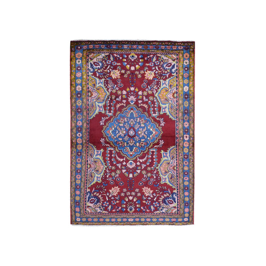 Persian Wool Hand Knotted Rug Red Denim Blue 3.8X5.10 -O059680