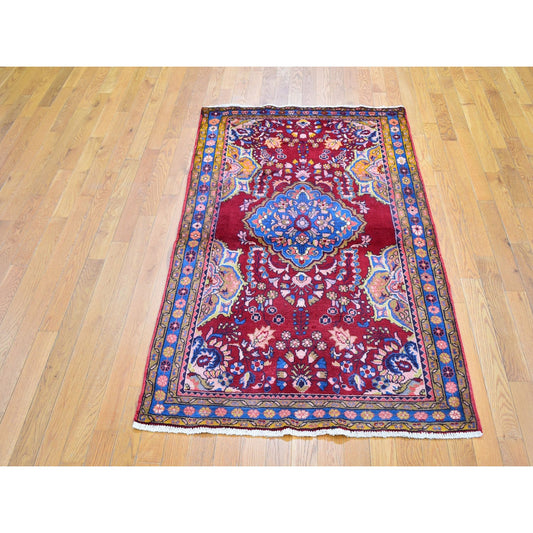 Persian Wool Hand Knotted Rug Red Denim Blue 3.8X5.10 -O059680