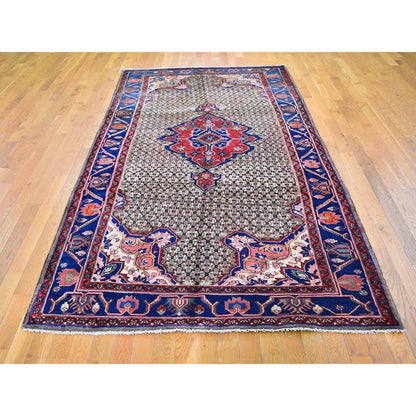 Persian Wool Hand Knotted Rug Brown Navy Blue 5.3X10.6 -O059683