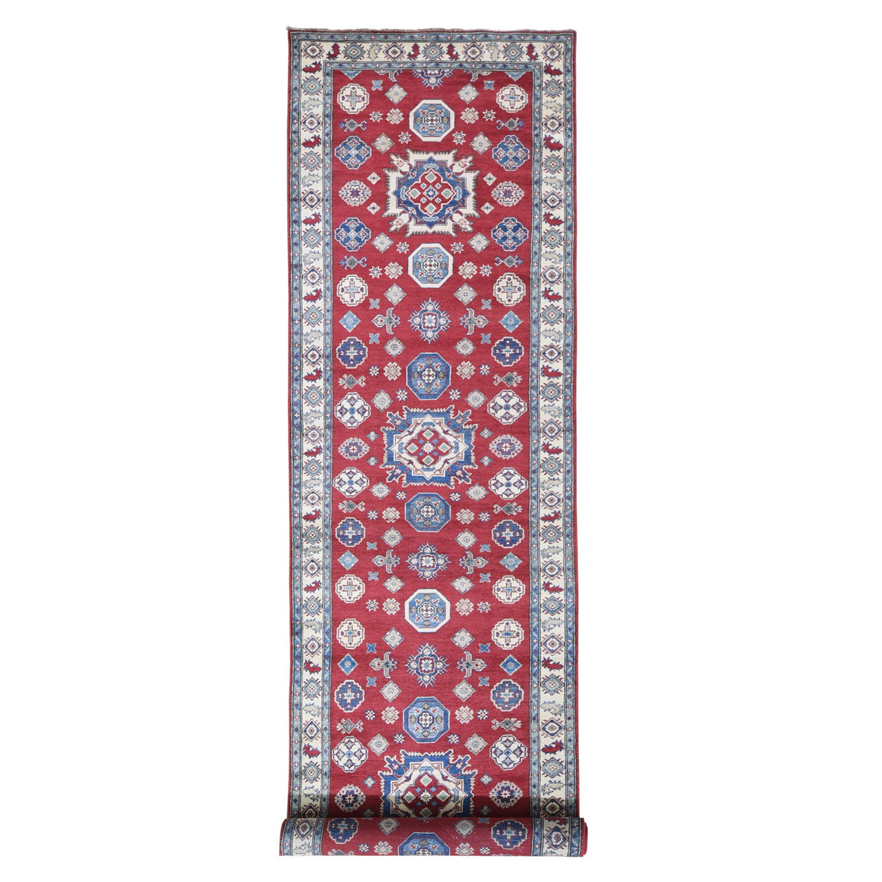 Red 3'10" x 17'3" Kazak Hand knotted Wool Rug - Sku: O059699