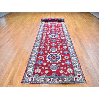 Kazak Wool Hand Knotted Rug Red Ivory 3.10X17.3 -O059699