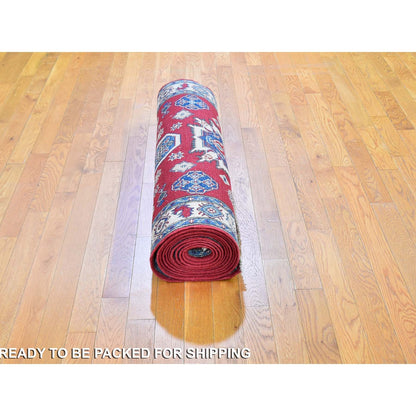 Kazak Wool Hand Knotted Rug Red Ivory 3.10X17.3 -O059699