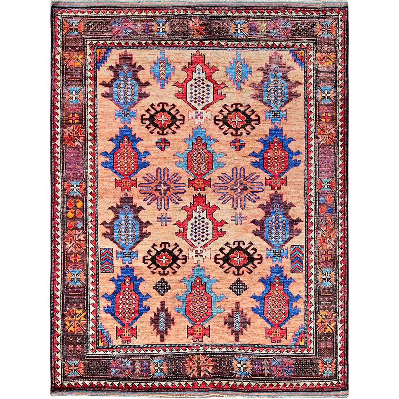 Kazak Wool Hand Knotted Rug Orange 5.0x6.7 -O0596