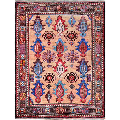 Kazak Wool Hand Knotted Rug Orange 5.0x6.7 -O0596
