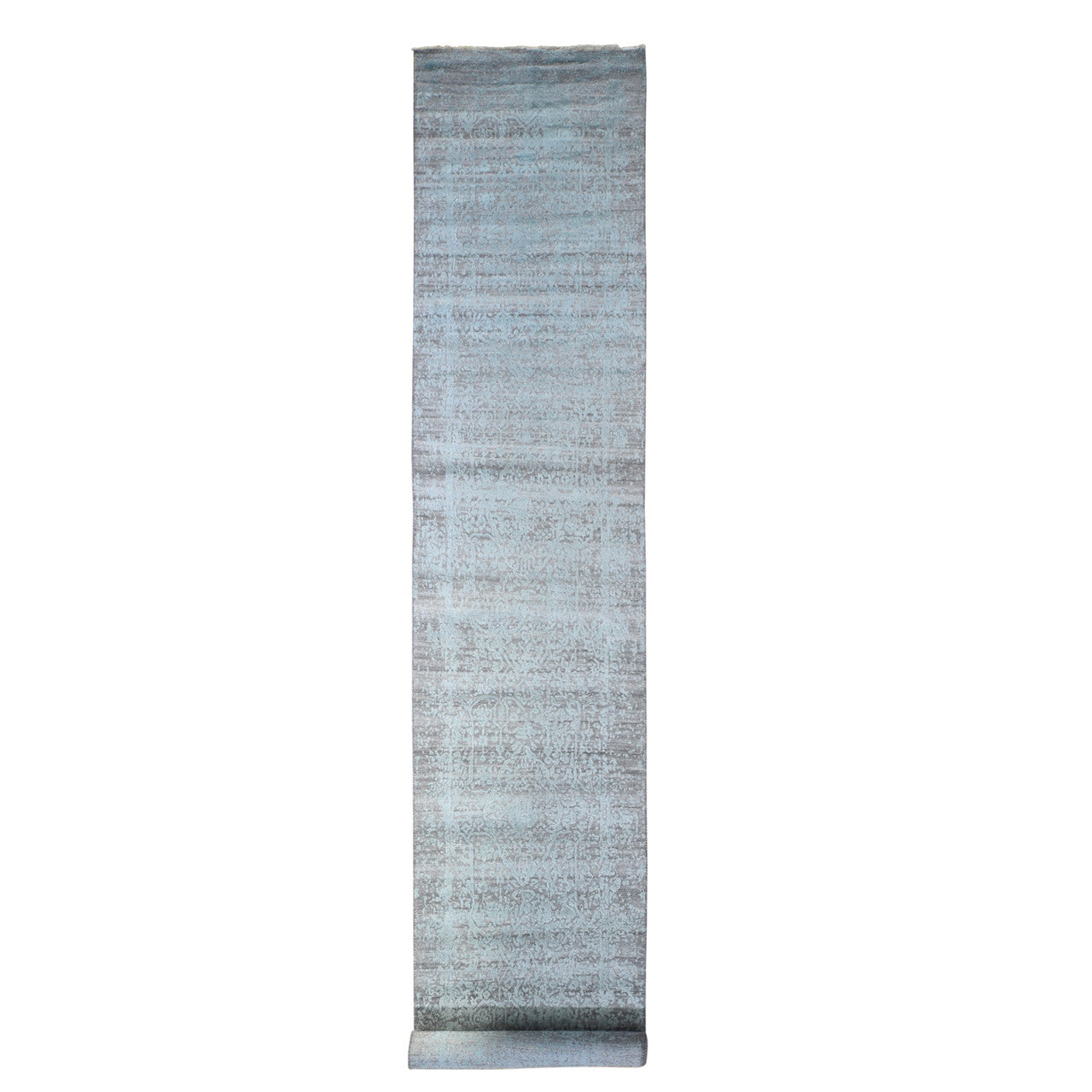 Green 2'7" x 14'0" Transitional Hand knotted Wool/Silk Rug - Sku: O059705