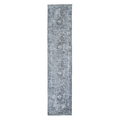 Modern and Contemporary Wool & Silk Hand Knotted Rug Grey No Border 2.5X12.0 -O059706