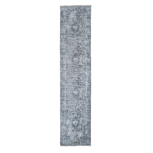 Modern and Contemporary Wool & Silk Hand Knotted Rug Grey No Border 2.5X12.0 -O059706
