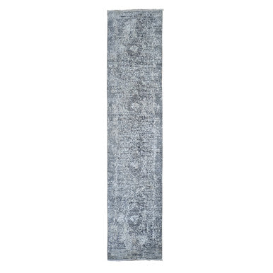 Modern and Contemporary Wool & Silk Hand Knotted Rug Grey No Border 2.5X12.0 -O059706