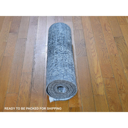 Modern and Contemporary Wool & Silk Hand Knotted Rug Grey No Border 2.5X12.0 -O059706