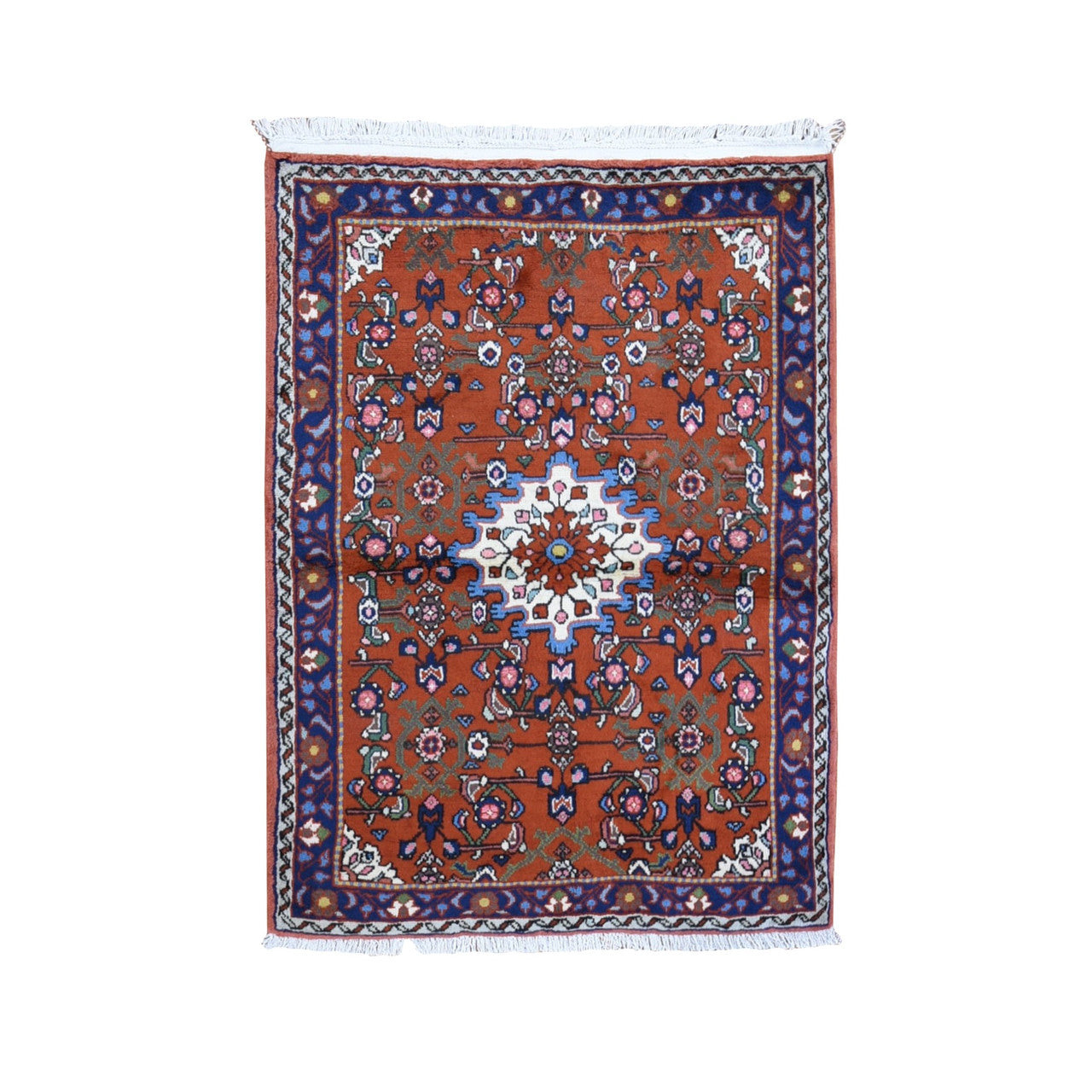 Persian Wool Hand Knotted Rug Orange Navy Blue 3.3X4.5 -O059709