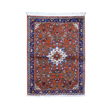 Persian Wool Hand Knotted Rug Orange Navy Blue 3.3X4.5 -O059709