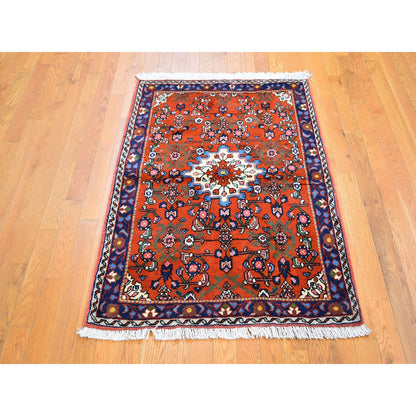 Persian Wool Hand Knotted Rug Orange Navy Blue 3.3X4.5 -O059709