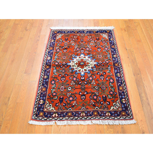 Persian Wool Hand Knotted Rug Orange Navy Blue 3.3X4.5 -O059709