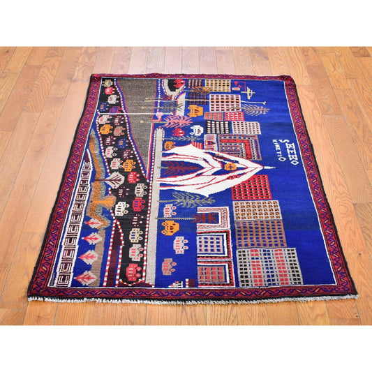 Persian Wool Hand Knotted Rug Blue No Border 3.0X4.10 -O059712