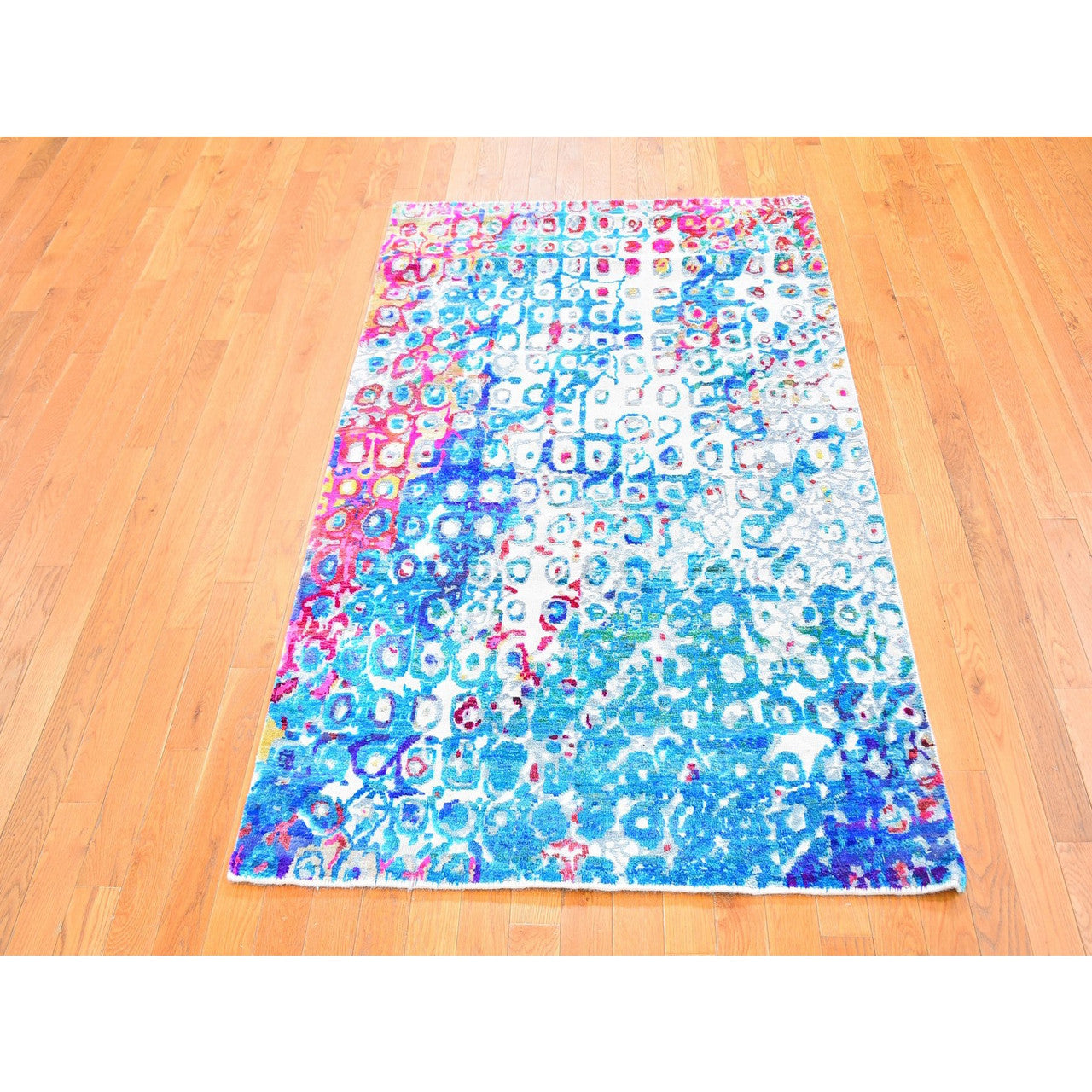 Transitional Wool & Silk Hand Knotted Rug Blue No Border 4.0X6.0 -O059719