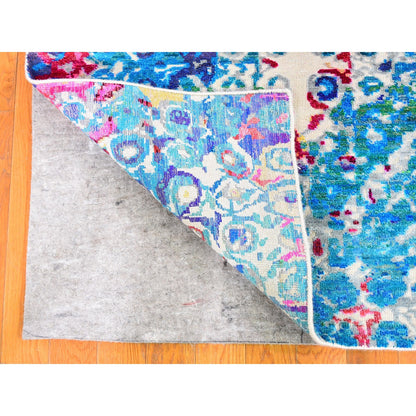 Transitional Wool & Silk Hand Knotted Rug Blue No Border 4.0X6.0 -O059719