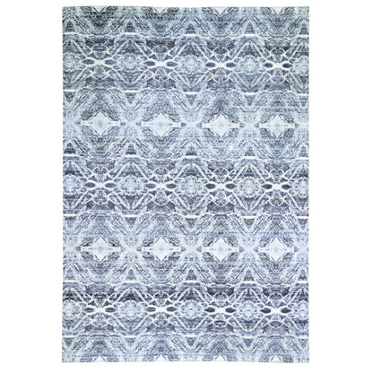 Modern and Contemporary Silk Hand Knotted Rug Black No Border 8.8X12.1 -O059722