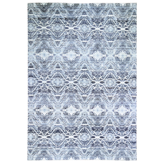 Modern and Contemporary Silk Hand Knotted Rug Black No Border 8.8X12.1 -O059722