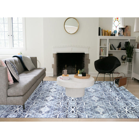 Modern and Contemporary Silk Hand Knotted Rug Black No Border 8.8X12.1 -O059722