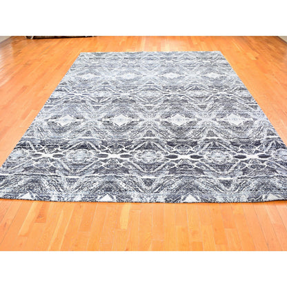 Modern and Contemporary Silk Hand Knotted Rug Black No Border 8.8X12.1 -O059722