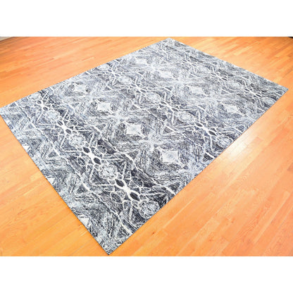 Modern and Contemporary Silk Hand Knotted Rug Black No Border 8.8X12.1 -O059722