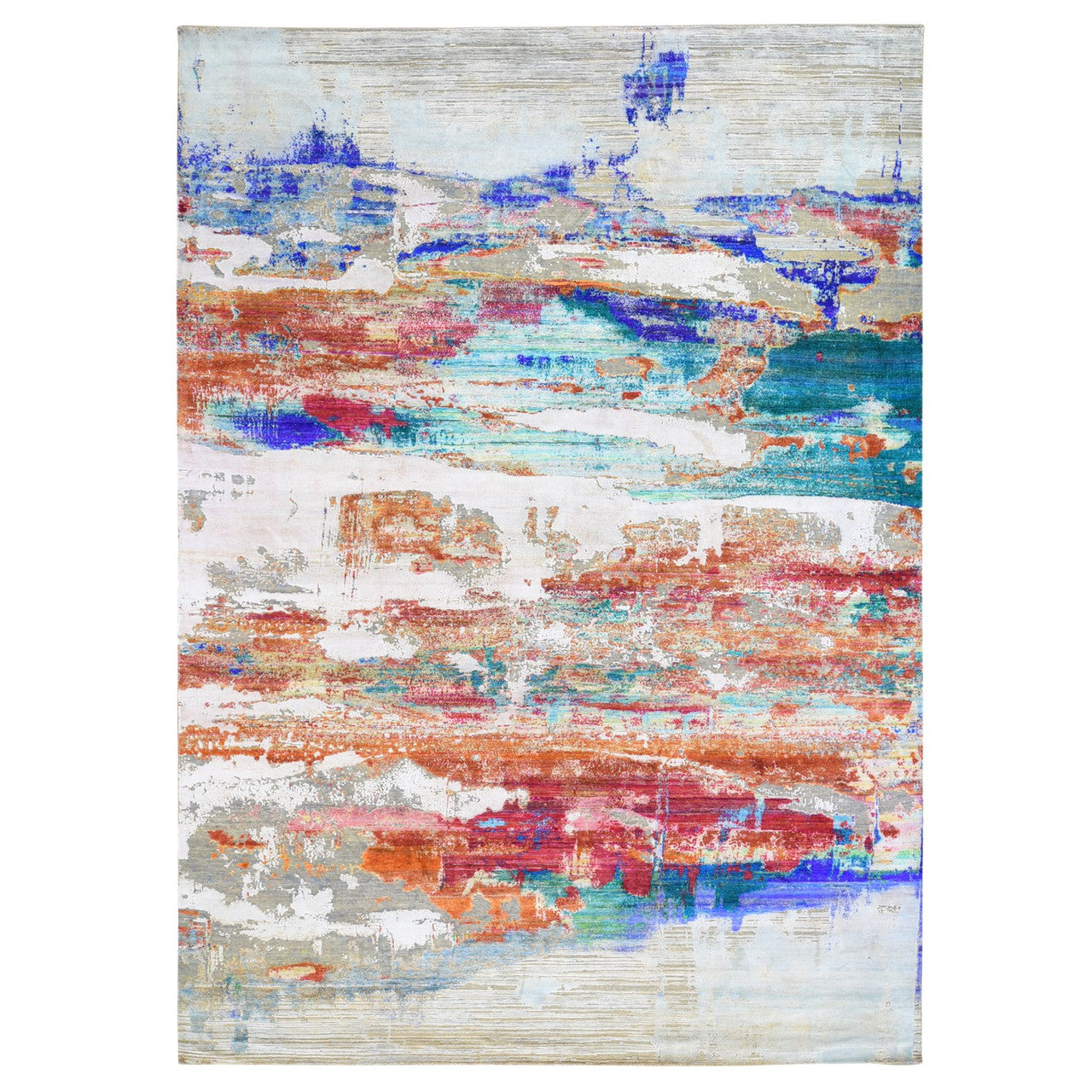 Modern and Contemporary Silk Hand Knotted Rug Orange No Border 9.0X12.3 -O059725