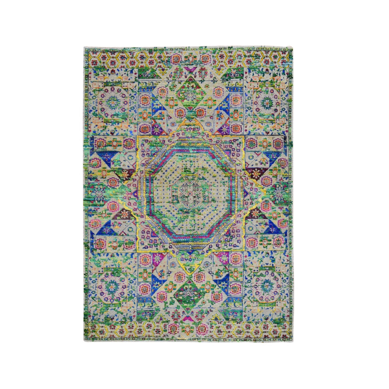 Green 5'0" x 7'0" Mamluk & Art Hand knotted Wool/Silk Rug - Sku: O059728