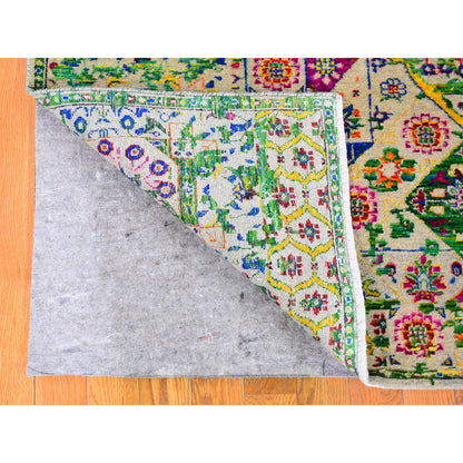 Mamluk Wool & Art Silk Hand Knotted Rug Green No Border 5.0X7.0 -O059728