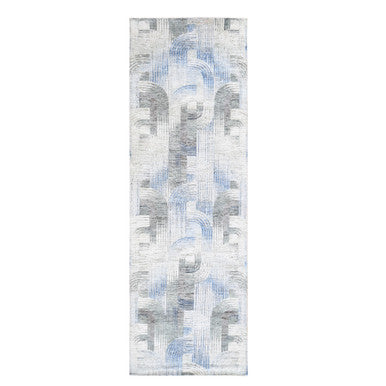 Modern and Contemporary Wool & Silk Hand Knotted Rug Blue No Border 4.0X12.5 -O059732