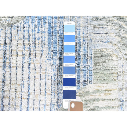 Modern and Contemporary Wool & Silk Hand Knotted Rug Blue No Border 4.0X12.5 -O059732