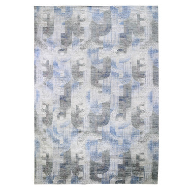 Modern and Contemporary Wool & Silk Hand Knotted Rug Blue No Border 10.1X14.3 -O059735