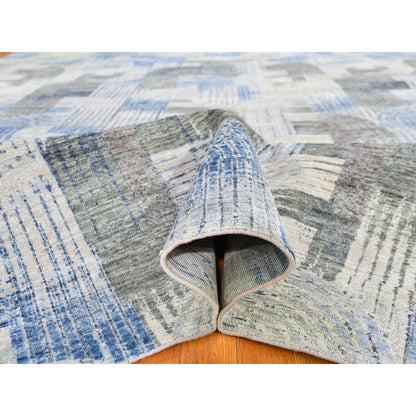 Modern and Contemporary Wool & Silk Hand Knotted Rug Blue No Border 10.1X14.3 -O059735