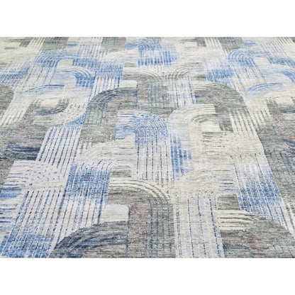 Modern and Contemporary Wool & Silk Hand Knotted Rug Blue No Border 10.1X14.3 -O059735