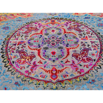 Transitional Wool & Silk Hand Knotted Rug Blue No Border 9.9X13.8 -O059736