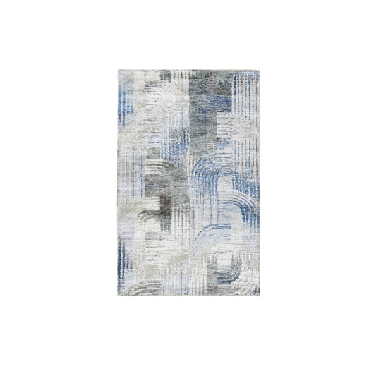 Modern and Contemporary Wool & Silk Hand Knotted Rug Blue No Border 3.1X5.0 -O059737