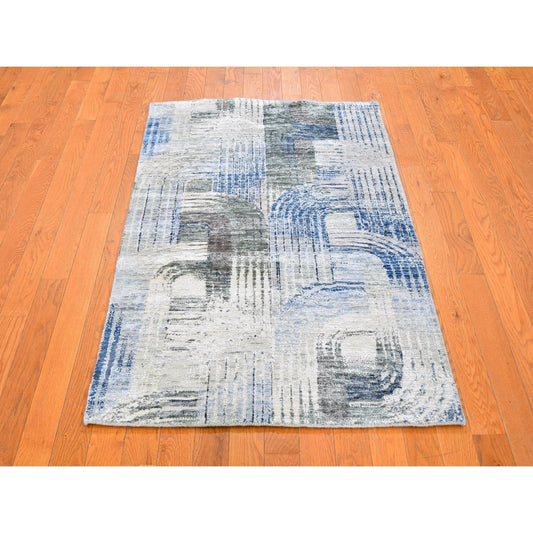 Modern and Contemporary Wool & Silk Hand Knotted Rug Blue No Border 3.1X5.0 -O059737