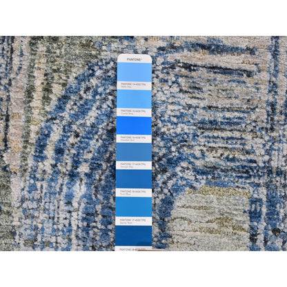 Modern and Contemporary Wool & Silk Hand Knotted Rug Blue No Border 3.1X5.0 -O059737