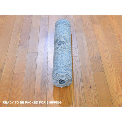 Transitional Wool & Silk Hand Knotted Rug Blue Ivory 2.6X6.0 -O059743