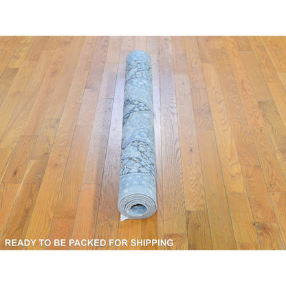 Transitional Wool & Silk Hand Knotted Rug Blue No Border 4.0X6.3 -O059745